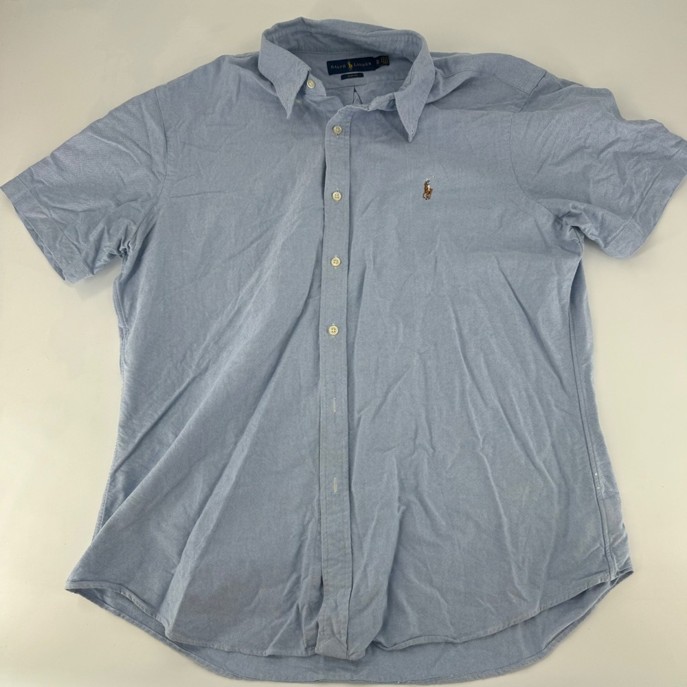 Ralph Lauren Mens Slim Fit Short Sleeve Oxford Shirt Light Blue XL Multi Pony